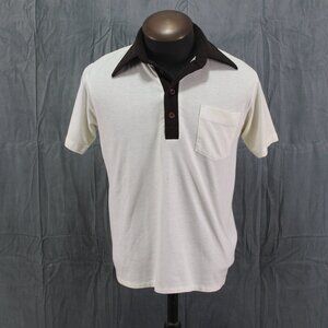 Vintage Discoo Shirt - Gold Shirt Huge Flare Collar - Men's Large